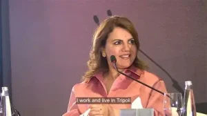 نجلا منقوش» وزیر خارجه لیبی در شهر رم پایتخت ایتالیا